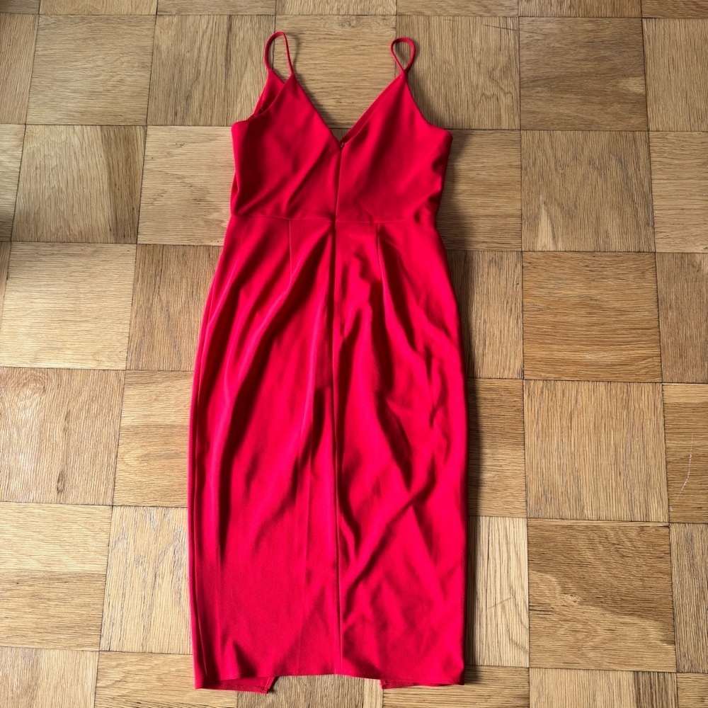 Betsey Johnson Size 8 Red Mini Dress Cocktail Faux Wrap Twist Slit - Picture 3 of 8
